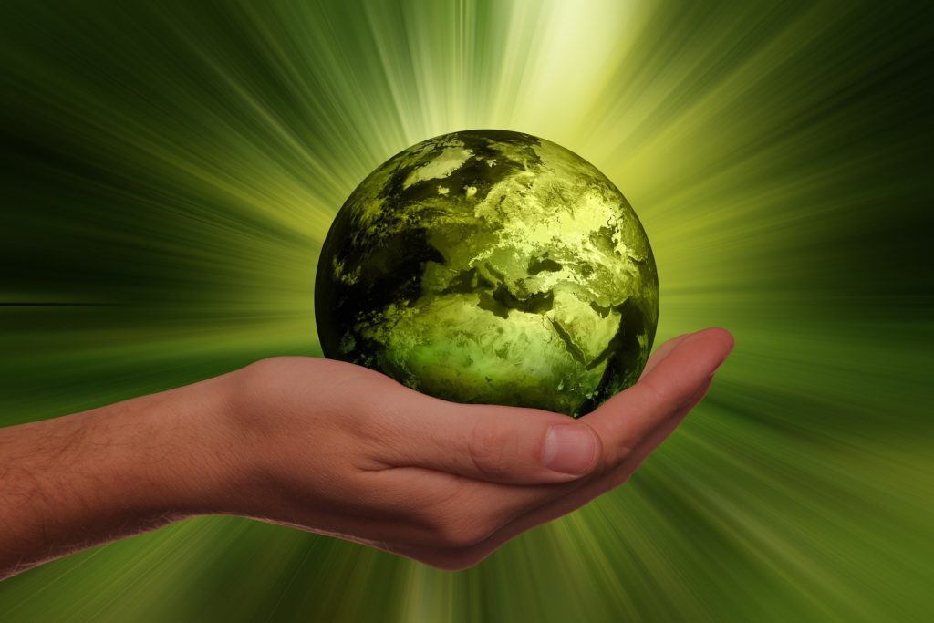 Nachhaltigkeit - Hand hält Erde in grün